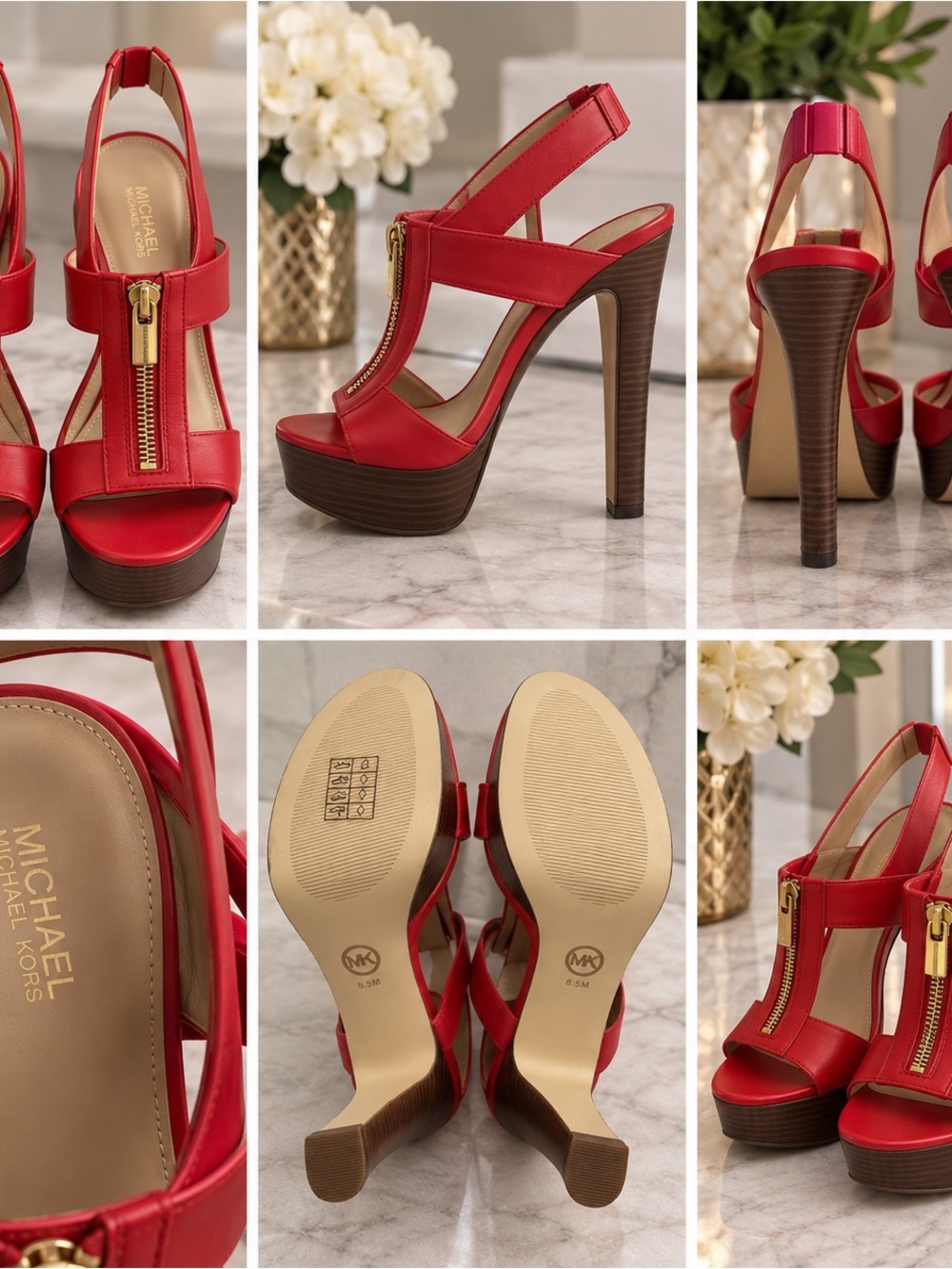 Michael Kors Red Leather Zip-Front Slingback Heels - Picture 2 of 2